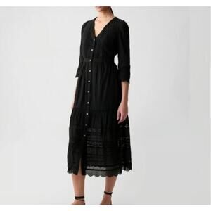 Gap Women's Black Textured Crinkle Lace Midi Dress Sz. S Tall
